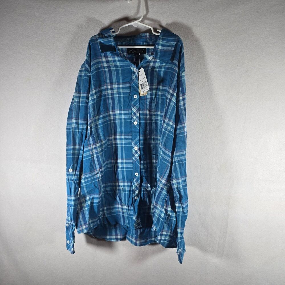 North River Outfitters Womens Size Large Plaid Button Down Shirt Blue Gray New